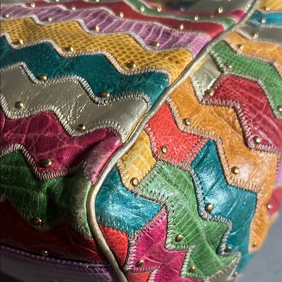 Vintage/Rare/HTF Sharif Leather Snakeskin Multicolor Chevron Patterned Bag - Picture 3 of 11